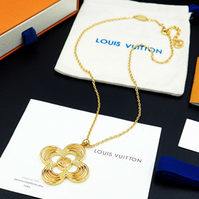 Louis Vuitton LV Floral Round Flower Hollow Metal Wire Outline Necklace-3571  